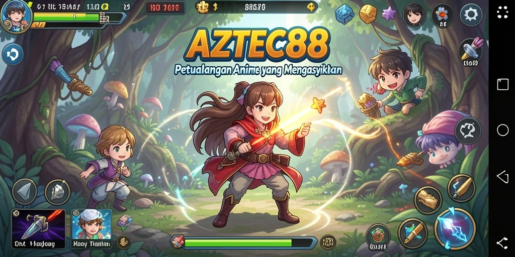Tampilan gameplay AZTEC88 yang penuh warna dan dinamis.