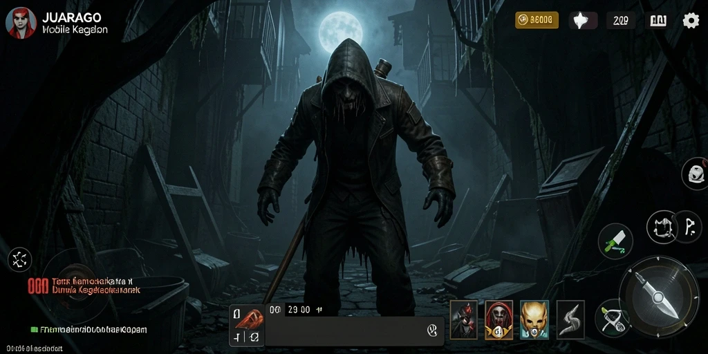 Tampilkan gameplay JUARAGO dengan momen menegangkan dan suasana seram.