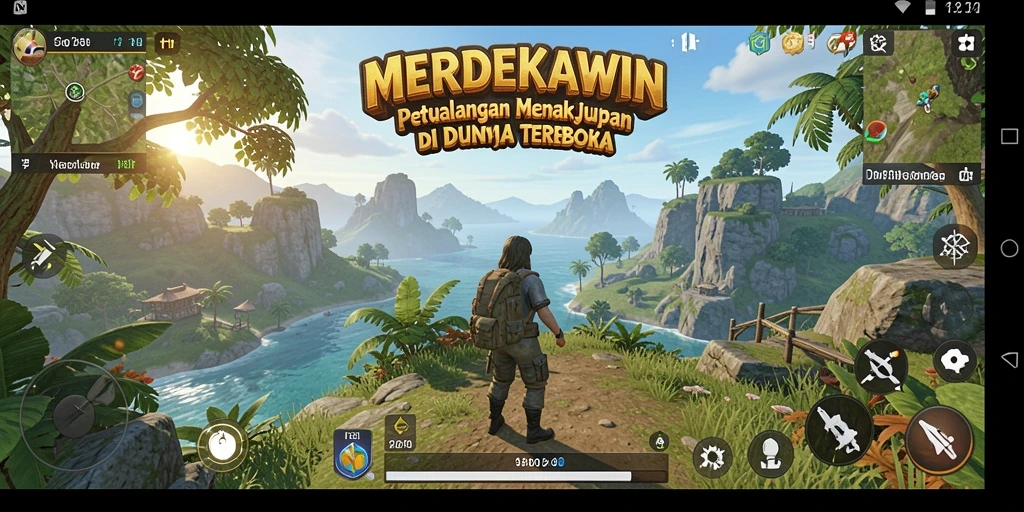 Screenshot gameplay <strong>MERDEKAWIN</strong> menampilkan petualangan seru di dunia terbuka.