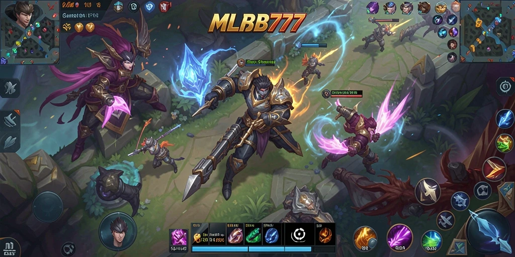 Tangkapan layar gameplay <strong>MLBB777</strong> menampilkan aksi pertempuran yang intens dan strategis.