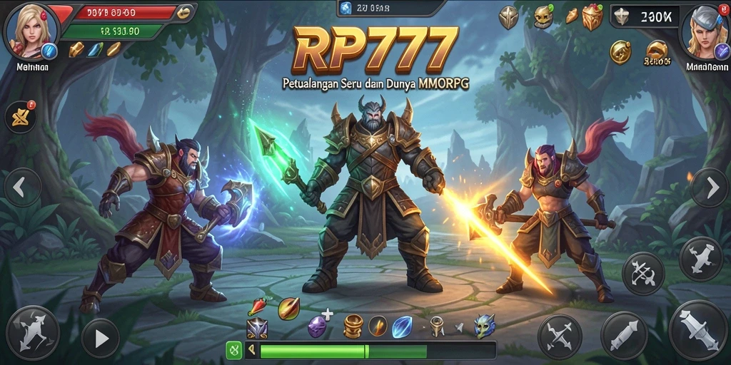 Screenshot dari gameplay RP777 menampilkan pertarungan seru antara pemain dan monster.
