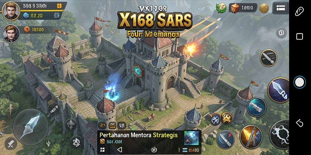 Tangkapan layar gameplay X168 yang menawan menampilkan pertahanan menara yang strategis.